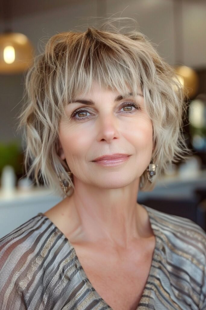Tousled Blonde Bob with Wispy Bangs