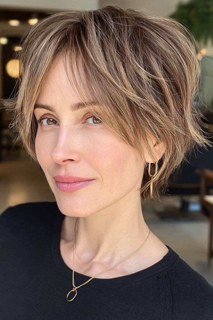 Tousled Blonde Highlighted Bob with Soft Side-Swept Bangs