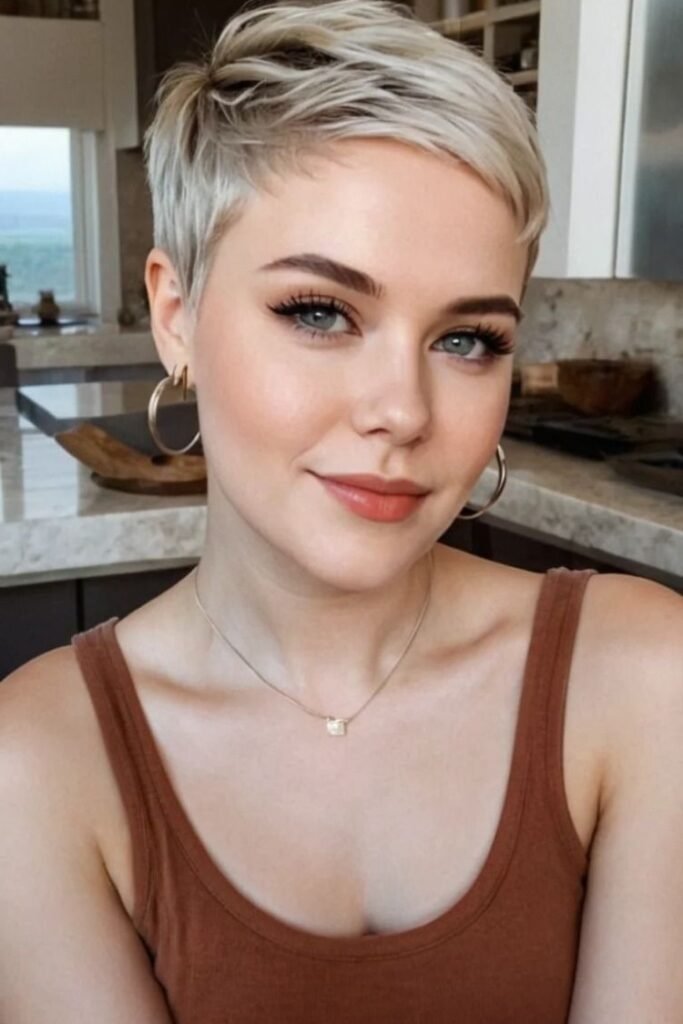 Tousled Blonde Pixie with Side-Swept Front