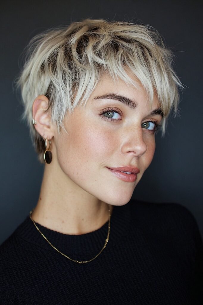 Tousled Blonde Pixie with Textured Layers