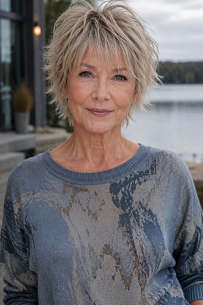 Tousled Blonde Shaggy Bob with Soft Bangs