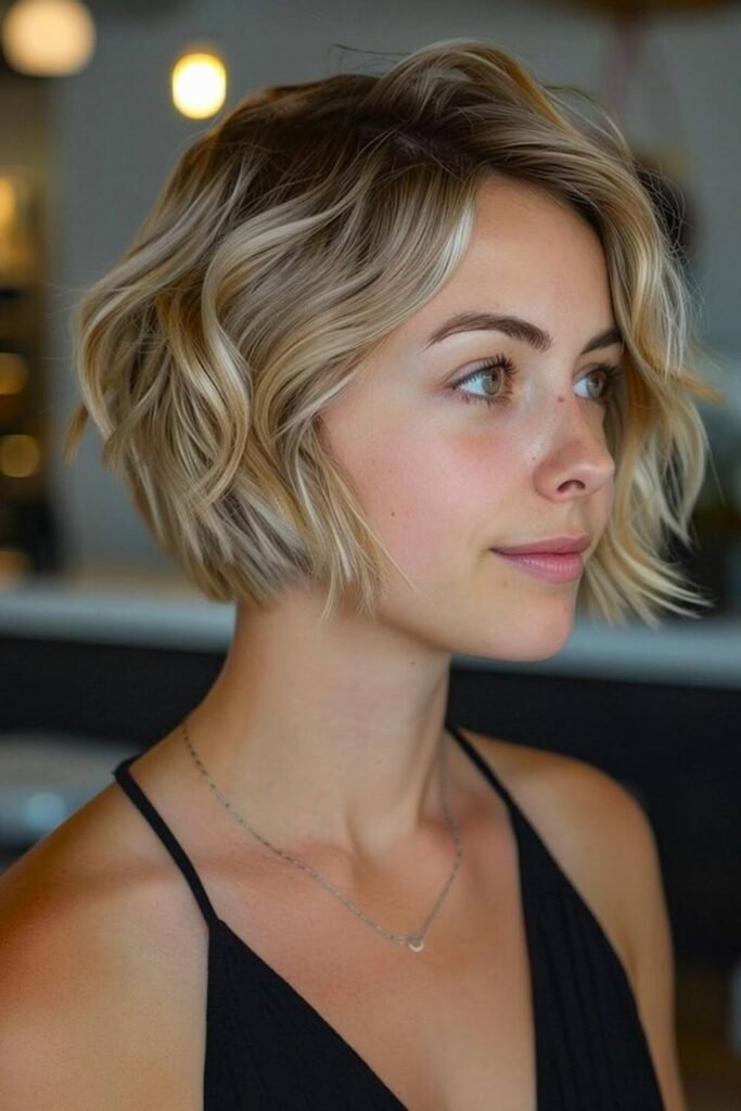 Tousled Blonde Wavy Bob