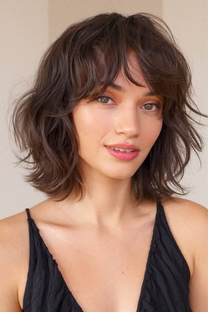 Tousled Bob with Ombre Highlights and Bangs