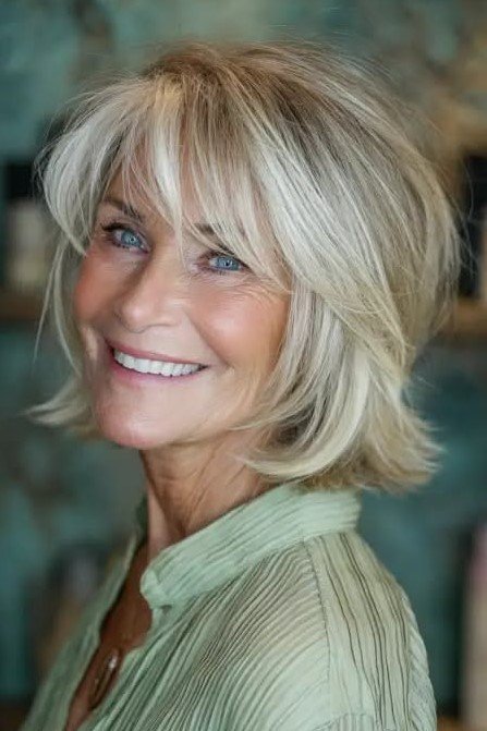 Tousled Bob with Soft Curtain Bangs