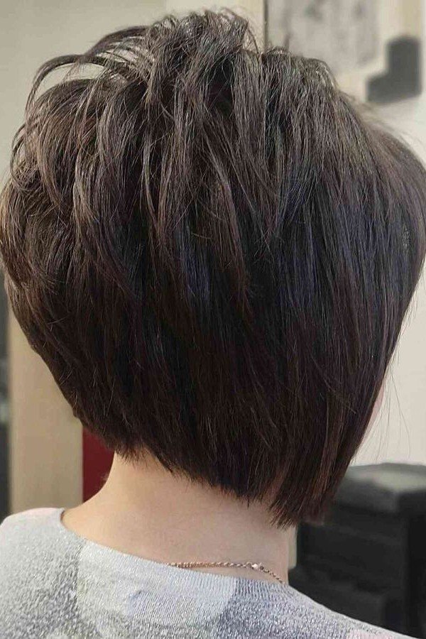Tousled Brunette Bob with Tapered Nape