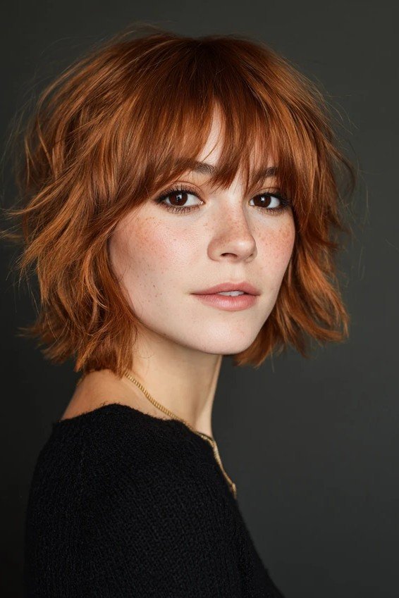 Tousled Copper Shag with Fringe