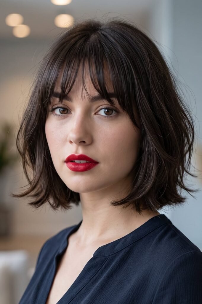 Tousled Dark Bob with Delicate Wispy Bangs
