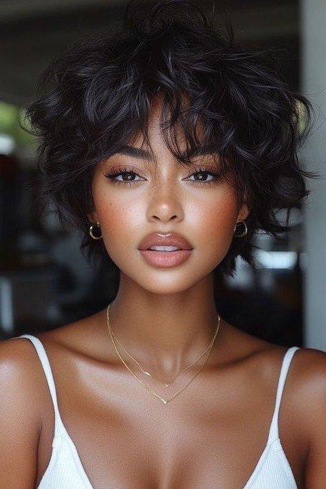 Tousled Dark Curly Bob