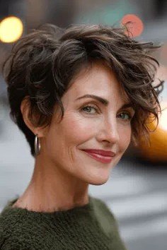 Tousled Dark Wavy Pixie with Side-Swept Bangs
