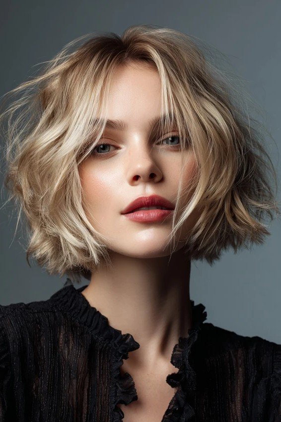 Tousled Golden Blonde Bob with Face-Framing Layers
