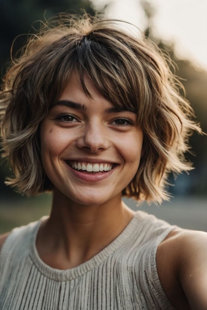 Tousled Layered Bob with Piece-y Fringe
