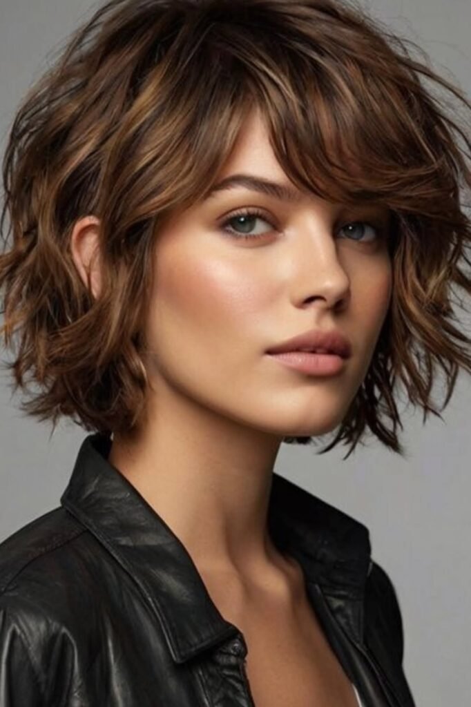 Tousled Layered Bob with Side-Swept Fringe