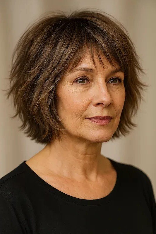 Tousled Layered Bob with Soft Bangs