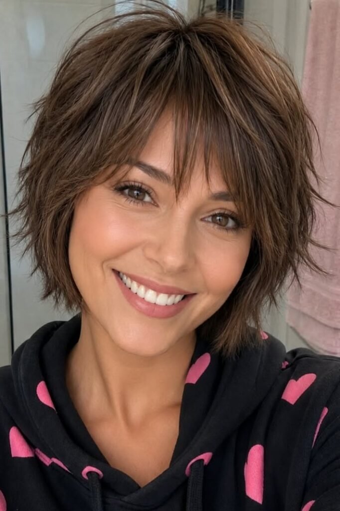 Tousled Layered Bob with Soft Bangs