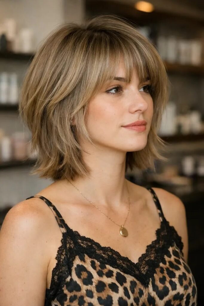 Tousled Layered Bob with Soft Bangs