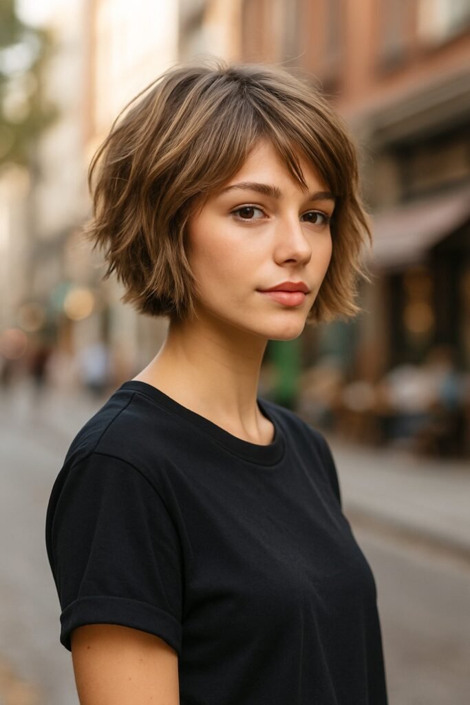 Tousled Layered Bob with Soft Side-Swept Bangs