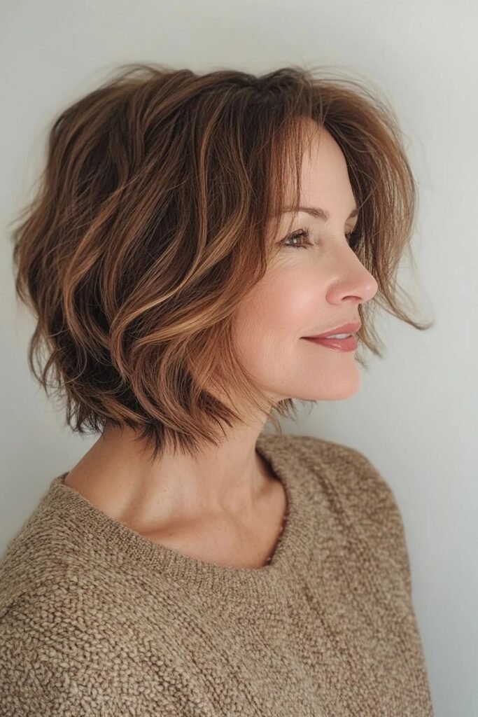 Tousled Layered Bob with Soft Waves
