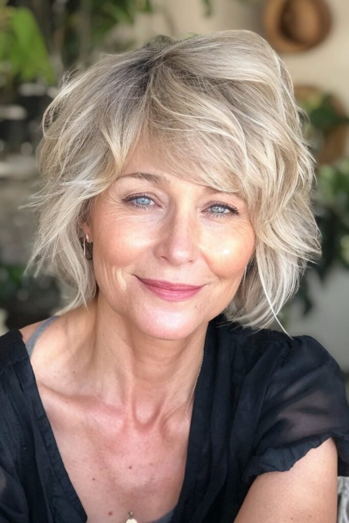 Tousled Layered Bob with Soft Waves