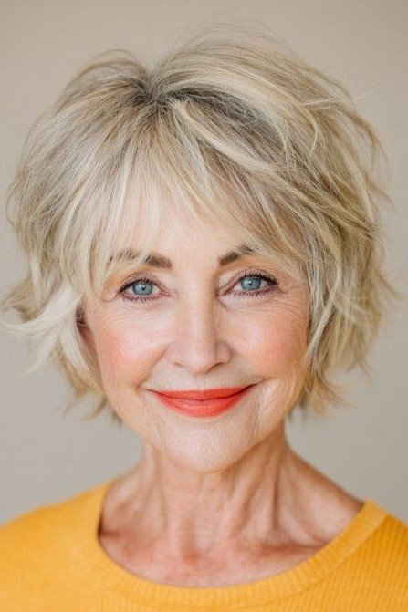 Tousled Layered Bob with Wispy Bangs