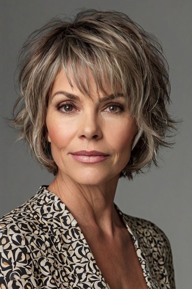 Tousled Layered Bob with Wispy Bangs