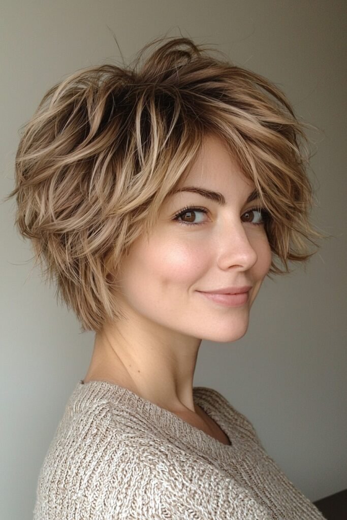 Tousled Layered Shag with Blonde Highlights