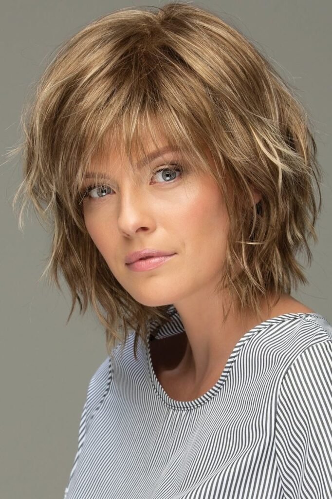 Tousled Light Brown Bob with Layered Bangs