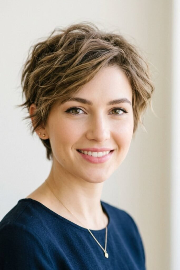 Tousled Light Brown Pixie with Soft Texture