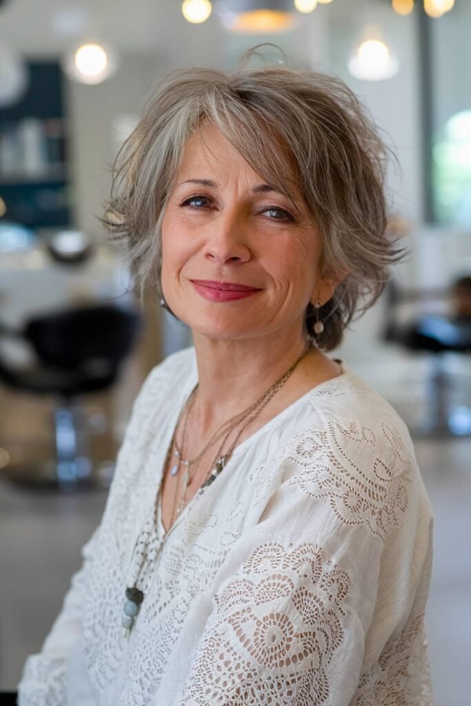 Tousled Shag Cut with Side-Swept Bangs