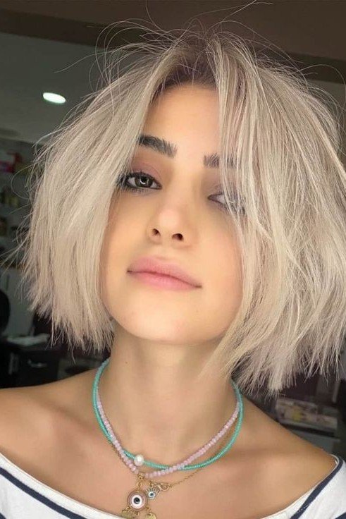 Tousled Shaggy Bob with Center Parting