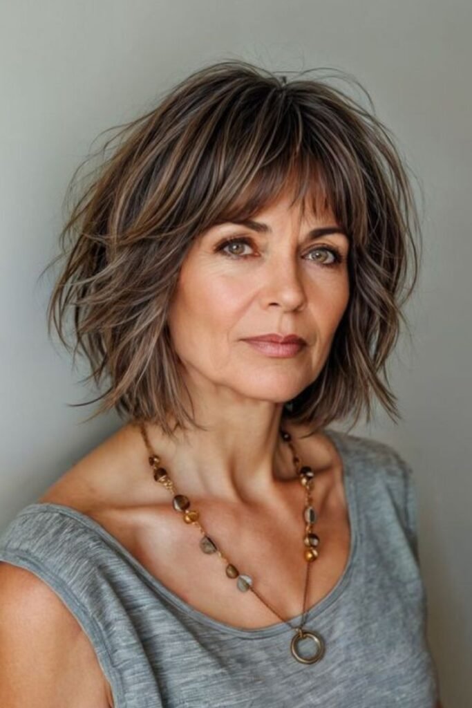 Tousled Shaggy Bob with Highlighted Texture