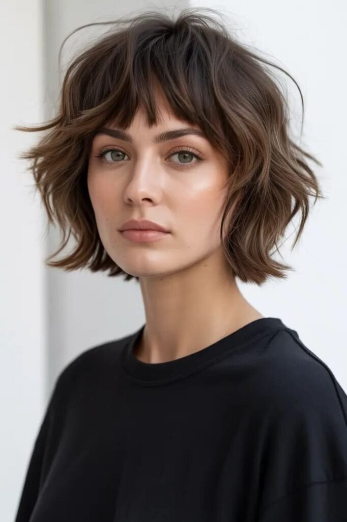 Tousled Shaggy Bob with Soft Bangs