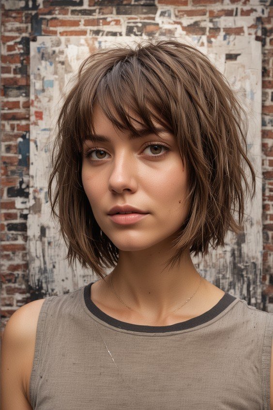 Tousled Shaggy Bob with Soft Bangs