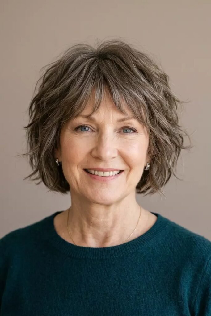 Tousled Shaggy Bob with Soft Bangs