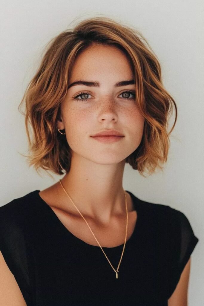 Tousled Soft Wavy Bob with Center Part