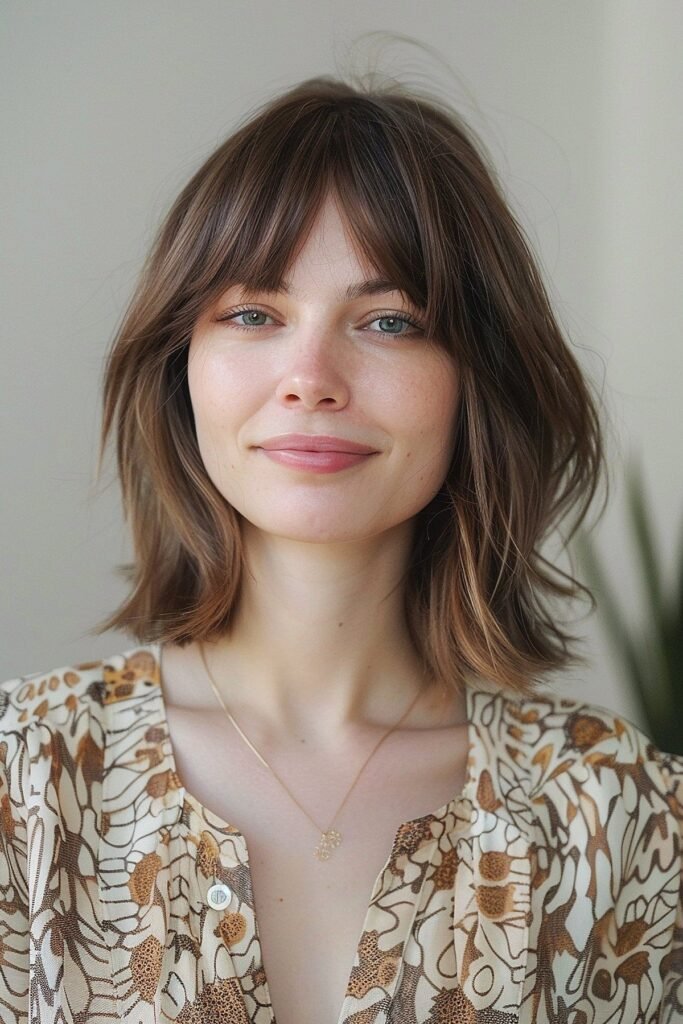 Tousled Textured Bob with Soft Layered Bangs