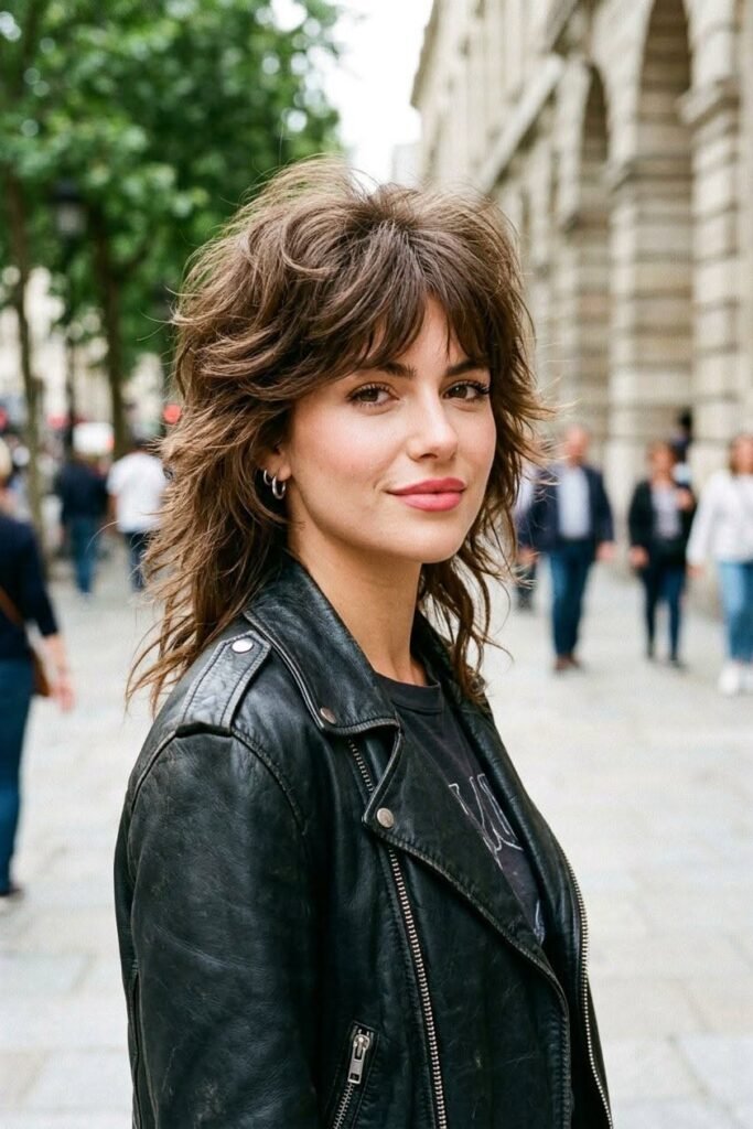 Tousled Textured Shag with Leather Jacket