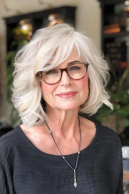 Tousled Voluminous Bob with Side-Swept Bangs