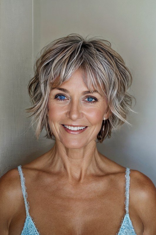 Tousled Wavy Bob with Piece-y Bangs