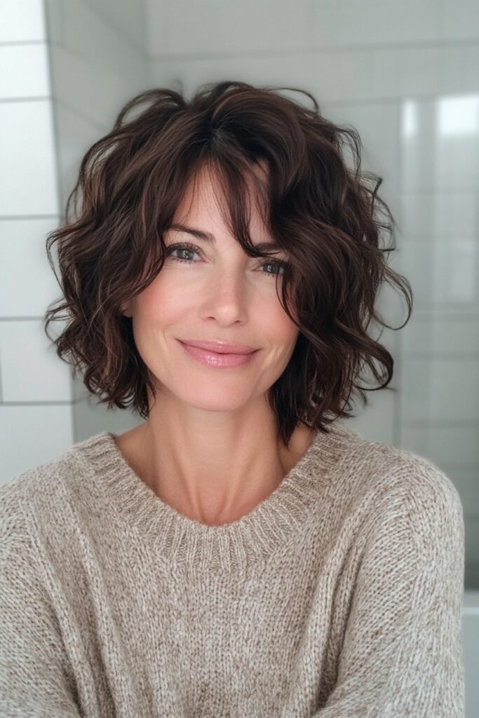 Tousled Wavy Bob with Soft Layered Bangs