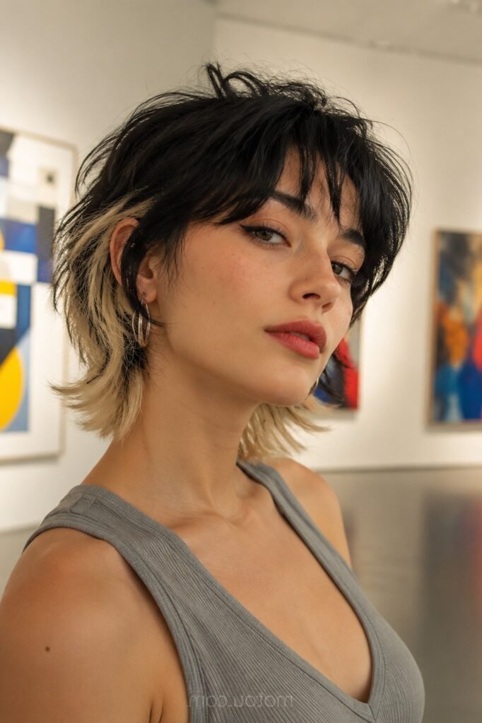 Two-Tone Black and Blonde Wolf with Bangs