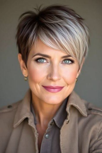 Two-Tone Pixie with Sleek Dark Base and Ash-Blonde Highlights