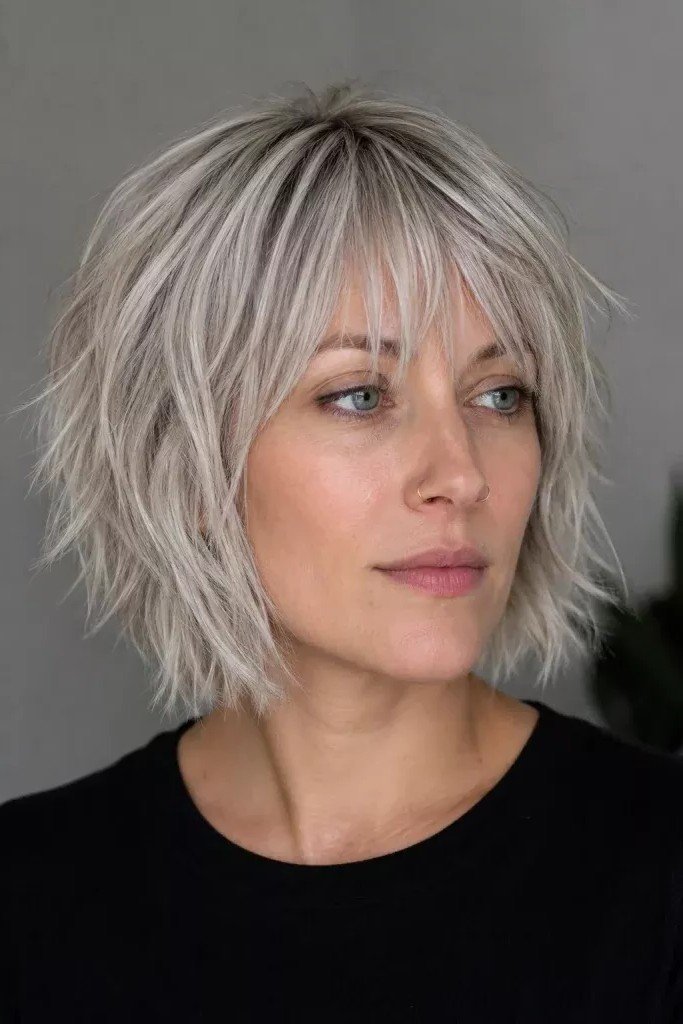 Ultra-Textured Shaggy Bob with Fine Layered Fringe