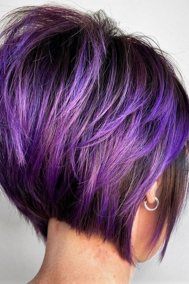 Vibrant Purple Layered Bob Cut