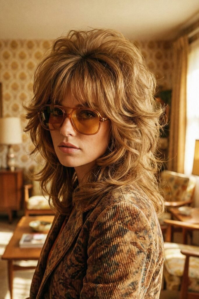 Vintage Voluminous Shag with Aviator Sunglasses