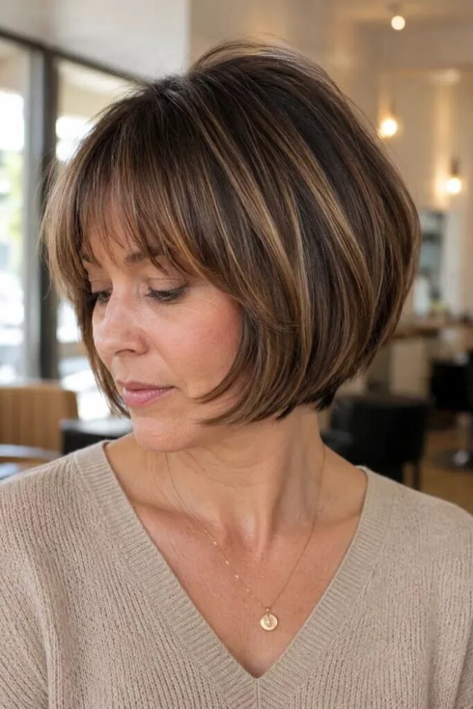 Volume-Boosted Bob with Subtle Highlights and Soft Fringe