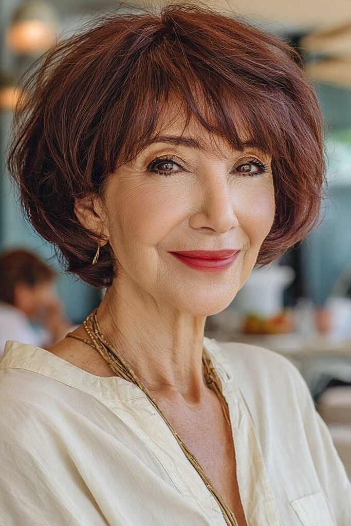 Voluminous Auburn Bob with Side-Swept Bangs