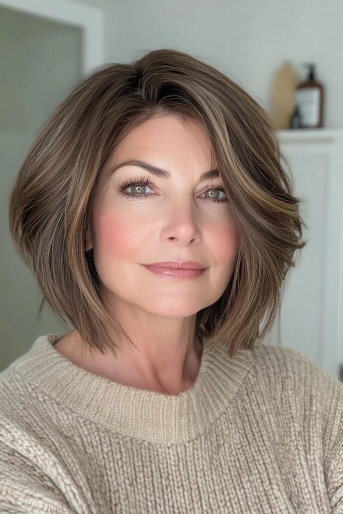 Voluminous Brunette Bob with Subtle Highlights