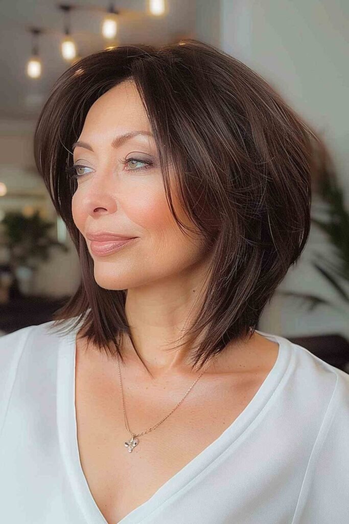  Voluminous Brunette Bob with Tapered Ends