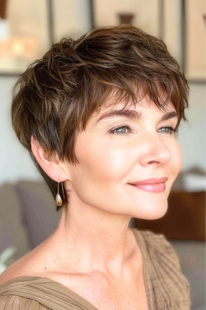 Voluminous Brunette Pixie Cut