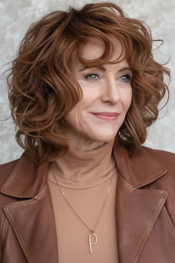 Voluminous Curly Bob with Soft Bangs